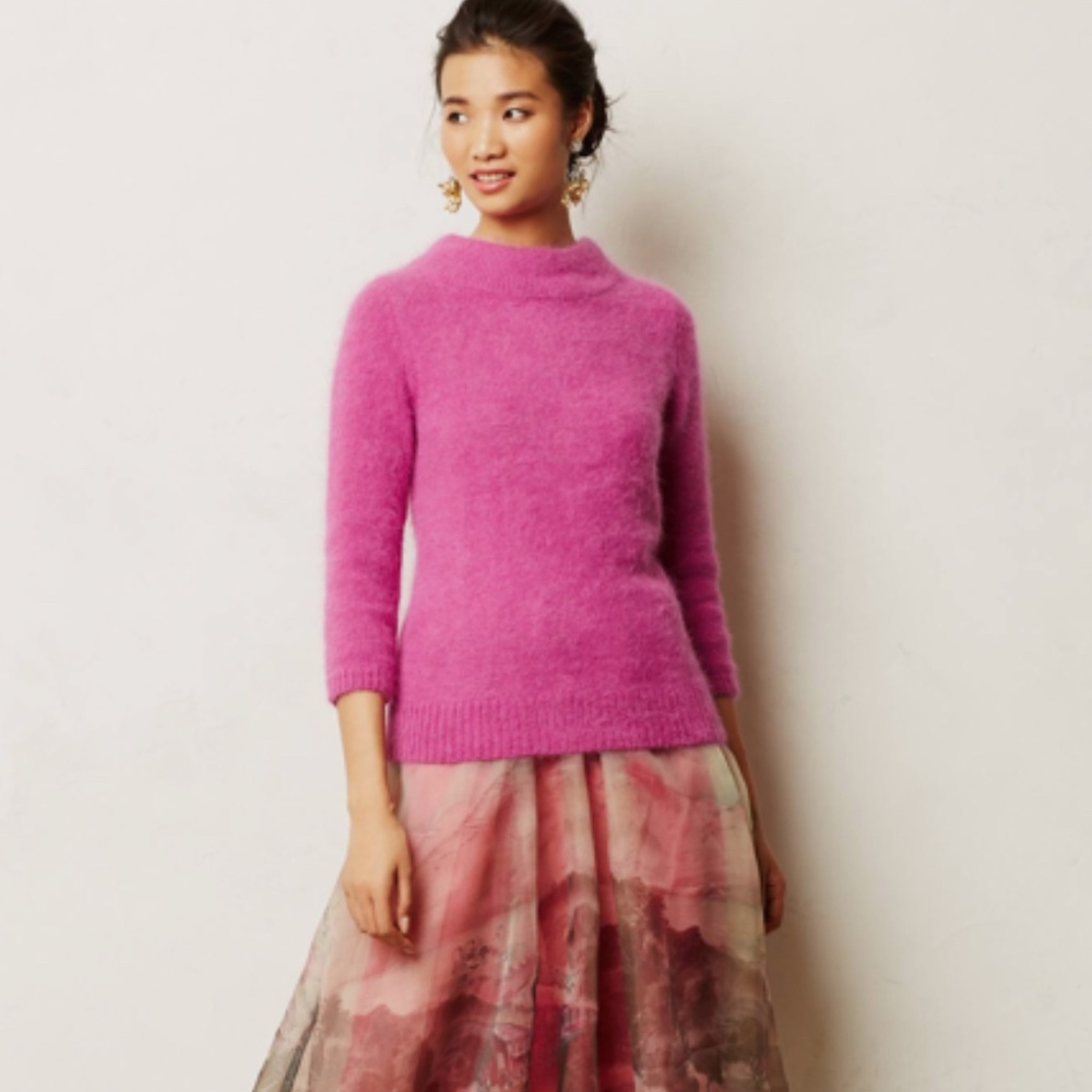 MOTH / ANTHROPOLOGIE BEDFORD MOCK NECK fuzzy VIOLET angora pullover sweater